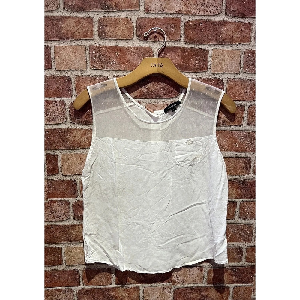 Ambiance‎ Women's Solid White Formal Blouse Tank Top Size L W/Pocket & Mesh Slv
